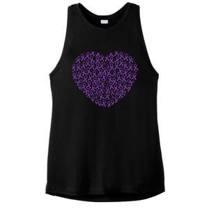 Pancreatic Cancer Awareness Purple Ribbon Heart Gift Support Ladies PosiCharge Tri-Blend Wicking Tank