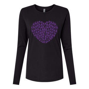 Pancreatic Cancer Awareness Purple Ribbon Heart Gift Support Womens Cotton Relaxed Long Sleeve T-Shirt