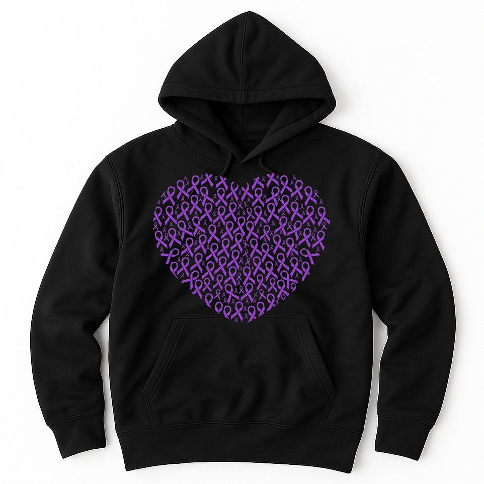 Pancreatic Cancer Awareness Purple Ribbon Heart Gift Support Hoodie