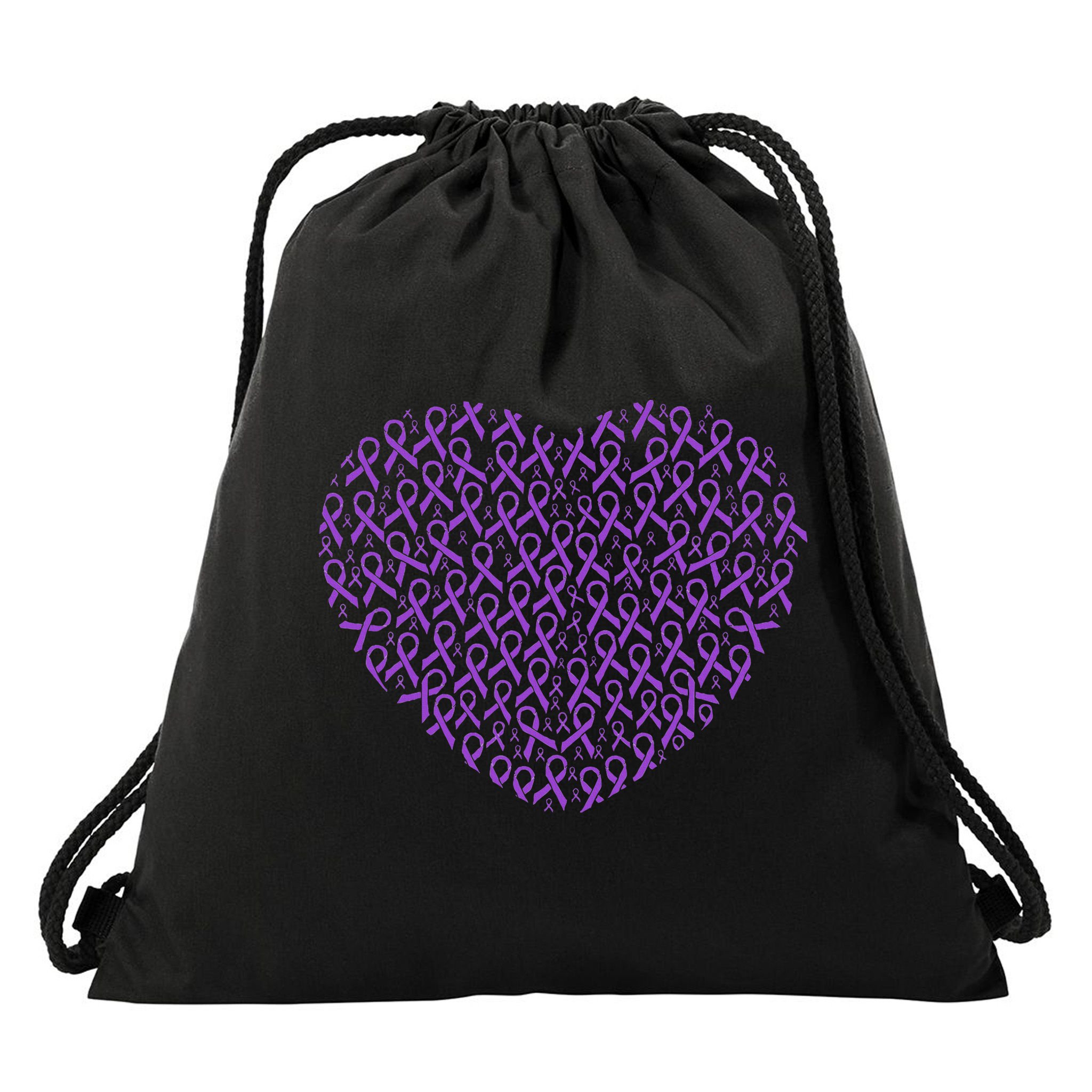 Pancreatic Cancer Awareness Purple Ribbon Heart Gift Support Drawstring Bag