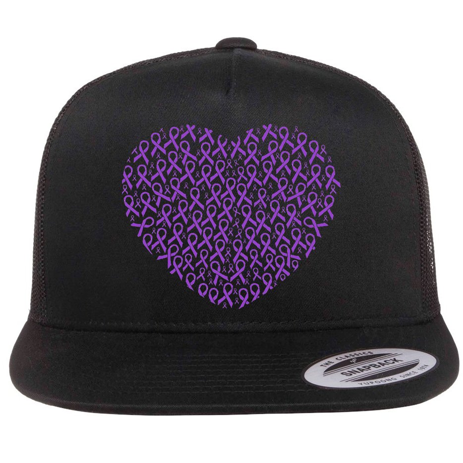 Pancreatic Cancer Awareness Purple Ribbon Heart Gift Support Flat Bill Trucker Hat