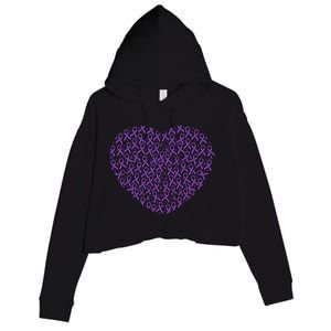 Pancreatic Cancer Awareness Purple Ribbon Heart Gift Support Crop Fleece Hoodie