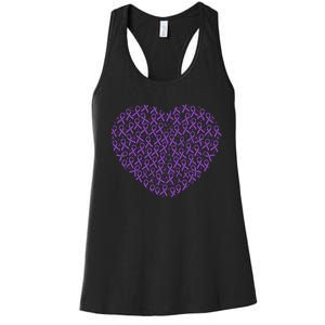 Pancreatic Cancer Awareness Purple Ribbon Heart Gift Support Women's Racerback Tank