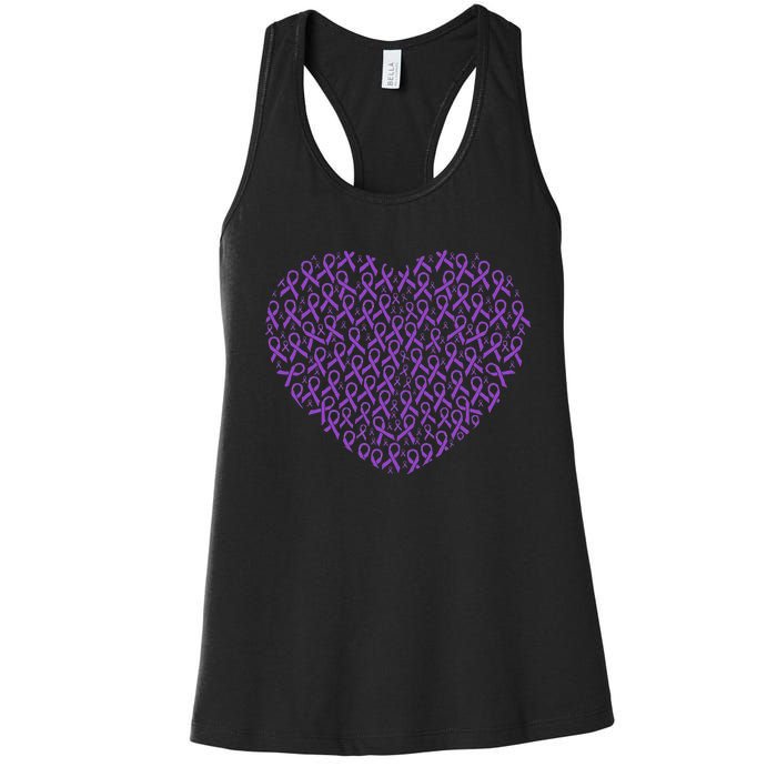 Pancreatic Cancer Awareness Purple Ribbon Heart Gift Support Women's Racerback Tank