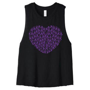 Pancreatic Cancer Awareness Purple Ribbon Heart Gift Support Women's Racerback Cropped Tank