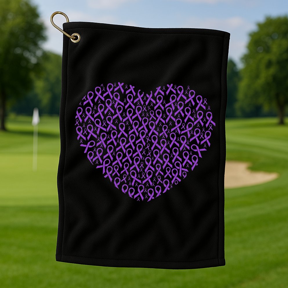 Pancreatic Cancer Awareness Purple Ribbon Heart Gift Support Golf Towel