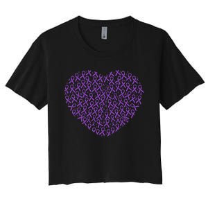 Pancreatic Cancer Awareness Purple Ribbon Heart Gift Support Women's Crop Top Tee