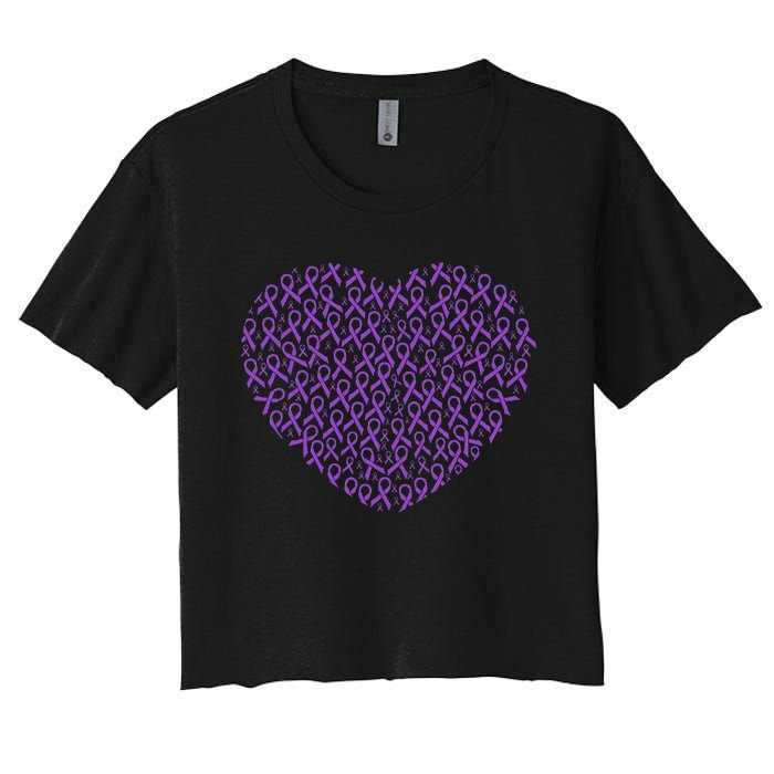 Pancreatic Cancer Awareness Purple Ribbon Heart Gift Support Women's Crop Top Tee