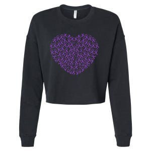 Pancreatic Cancer Awareness Purple Ribbon Heart Gift Support Cropped Pullover Crew