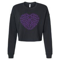 Pancreatic Cancer Awareness Purple Ribbon Heart Gift Support Cropped Pullover Crew