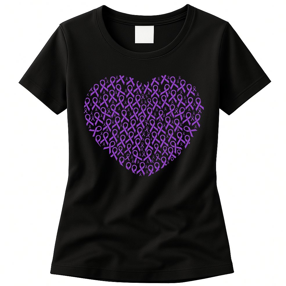Pancreatic Cancer Awareness Purple Ribbon Heart Gift Support Womens T-Shirt