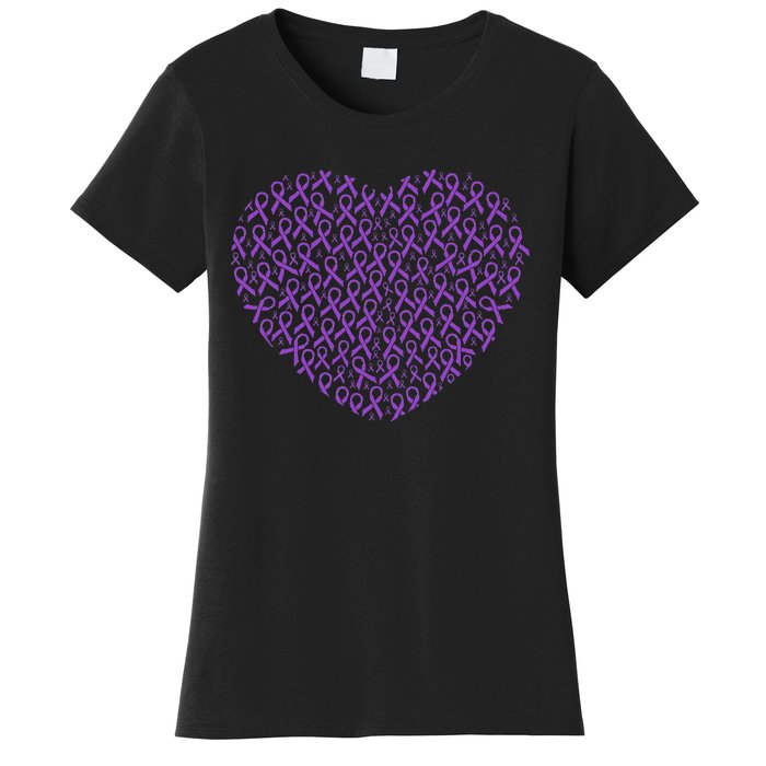 Pancreatic Cancer Awareness Purple Ribbon Heart Gift Support Women's T-Shirt