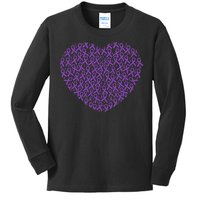 Pancreatic Cancer Awareness Purple Ribbon Heart Gift Support Kids Long Sleeve Shirt