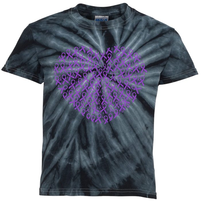 Pancreatic Cancer Awareness Purple Ribbon Heart Gift Support Kids Tie-Dye T-Shirt