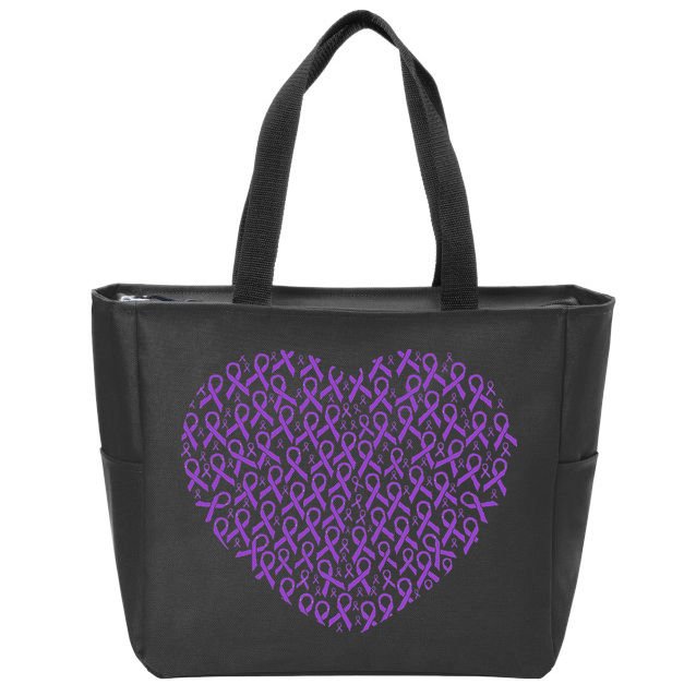 Pancreatic Cancer Awareness Purple Ribbon Heart Gift Support Zip Tote Bag