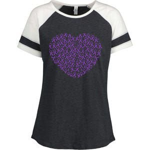 Pancreatic Cancer Awareness Purple Ribbon Heart Gift Support Enza Ladies Jersey Colorblock Tee