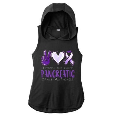 Pancreatic Cancer AwarenessPeace Love Cure Ladies PosiCharge Tri-Blend Wicking Draft Hoodie Tank