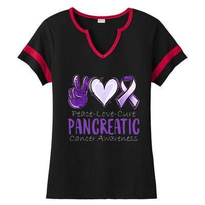 Pancreatic Cancer AwarenessPeace Love Cure Ladies Halftime Notch Neck Tee