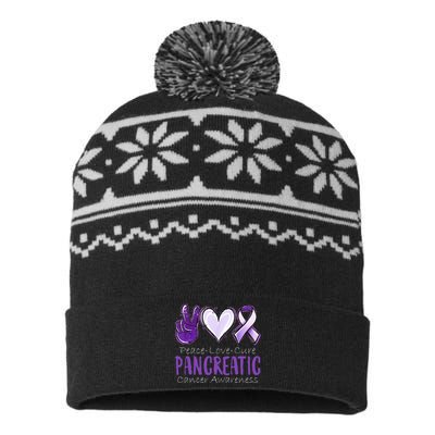 Pancreatic Cancer AwarenessPeace Love Cure USA-Made Snowflake Beanie