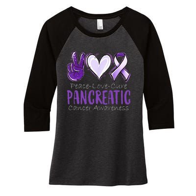 Pancreatic Cancer AwarenessPeace Love Cure Women's Tri-Blend 3/4-Sleeve Raglan Shirt