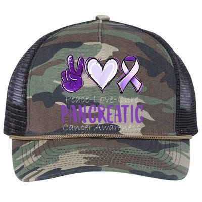 Pancreatic Cancer AwarenessPeace Love Cure Retro Rope Trucker Hat Cap