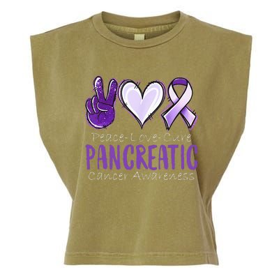 Pancreatic Cancer AwarenessPeace Love Cure Garment-Dyed Women's Muscle Tee