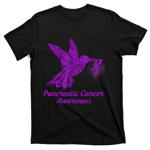 Pancreatic Cancer Awareness Hummingbird With Purple Ribbon T-Shirt