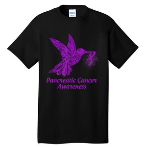 Pancreatic Cancer Awareness Hummingbird With Purple Ribbon Tall T-Shirt