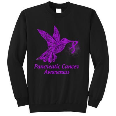 Pancreatic Cancer Awareness Hummingbird With Purple Ribbon Tall Sweatshirt