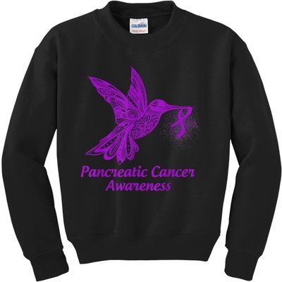 Pancreatic Cancer Awareness Hummingbird With Purple Ribbon Kids Sweatshirt