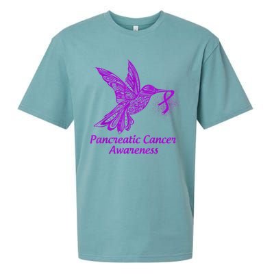 Pancreatic Cancer Awareness Hummingbird With Purple Ribbon Sueded Cloud Jersey T-Shirt