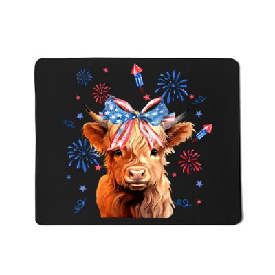 Patriotic Cute Animal Highland Cow 4th Of July America Flag Patriotic Cow Gift Mousepad