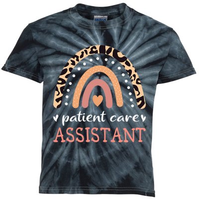 Patient Care Assistant Leopard Rainbow Nurse PCA Kids Tie-Dye T-Shirt