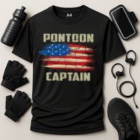 Pontoon Captain American Flag Pontooning Pontoon Boating Performance Shirt