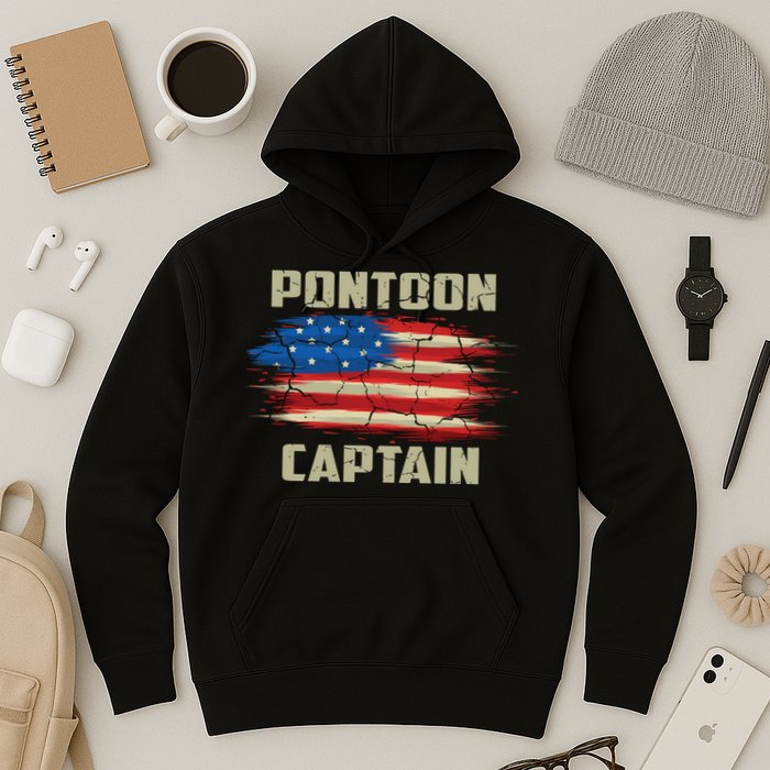 Pontoon Captain American Flag Pontooning Pontoon Boating Hoodie