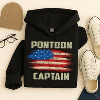 Pontoon Captain American Flag Pontooning Pontoon Boating Hoodie
