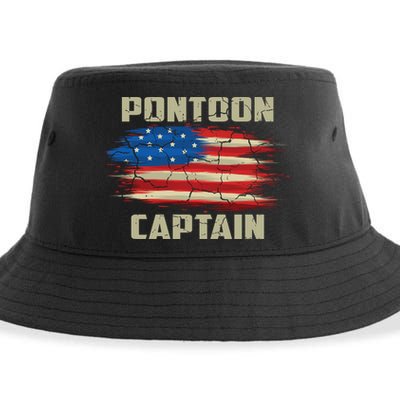 Pontoon Captain American Flag Pontooning Pontoon Boating Sustainable Bucket Hat