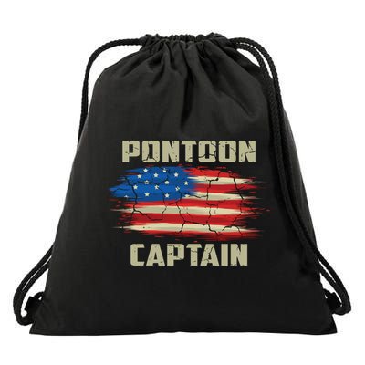 Pontoon Captain American Flag Pontooning Pontoon Boating Drawstring Bag
