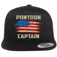 Pontoon Captain American Flag Pontooning Pontoon Boating Flat Bill Trucker Hat