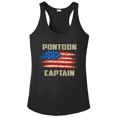 Pontoon Captain American Flag Pontooning Pontoon Boating Ladies PosiCharge Competitor Racerback Tank