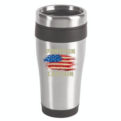 Pontoon Captain American Flag Pontooning Pontoon Boating 16oz Travel Tumbler