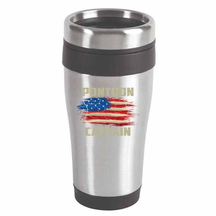 Pontoon Captain American Flag Pontooning Pontoon Boating 16oz Travel Tumbler