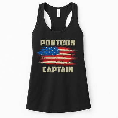 Pontoon Captain American Flag Pontooning Pontoon Boating Womens Tank Top