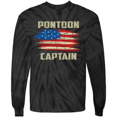Pontoon Captain American Flag Pontooning Pontoon Boating Tie-Dye Long Sleeve Shirt