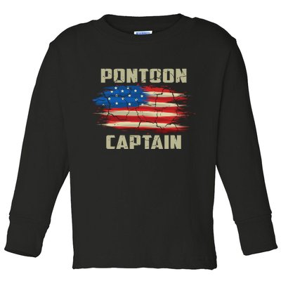 Pontoon Captain American Flag Pontooning Pontoon Boating Toddler Long Sleeve Shirt