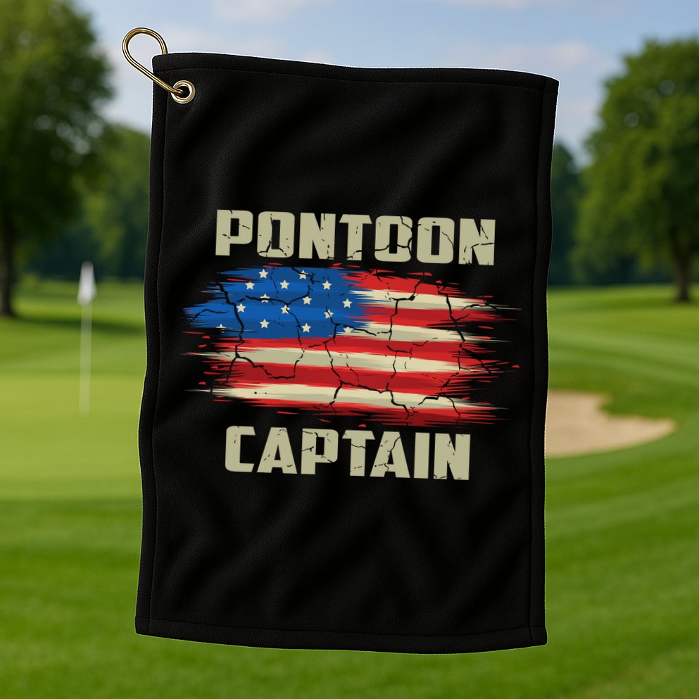 Pontoon Captain American Flag Pontooning Pontoon Boating Golf Towel