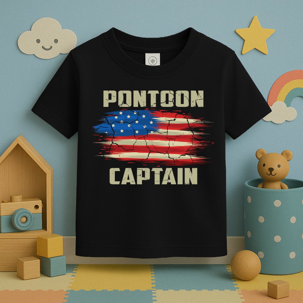 Pontoon Captain American Flag Pontooning Pontoon Boating Toddler T-Shirt