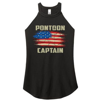 Pontoon Captain American Flag Pontooning Pontoon Boating Women's Perfect Tri Rocker Tank
