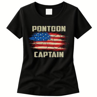 Pontoon Captain American Flag Pontooning Pontoon Boating Womens T-Shirt