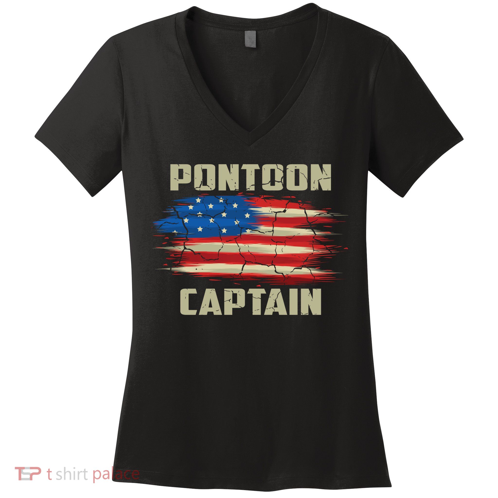 Pontoon Captain American Flag Pontooning Pontoon Boating Women's V-Neck T-Shirt